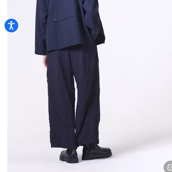 Oska Women Wide Leg Trouser Pant Pull On Crinkle Micro Pleat Lagenlook 14/16 - Picture 2 of 9